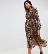 Thumbnail for your product : Glamorous Bloom midi wrap dress in leopard print