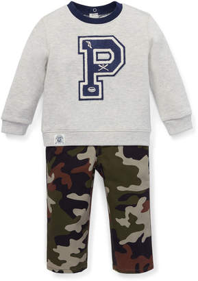 Ralph Lauren Childrenswear Logo Sweatshirt w/ Camo Pants, Size 6-24 Months
