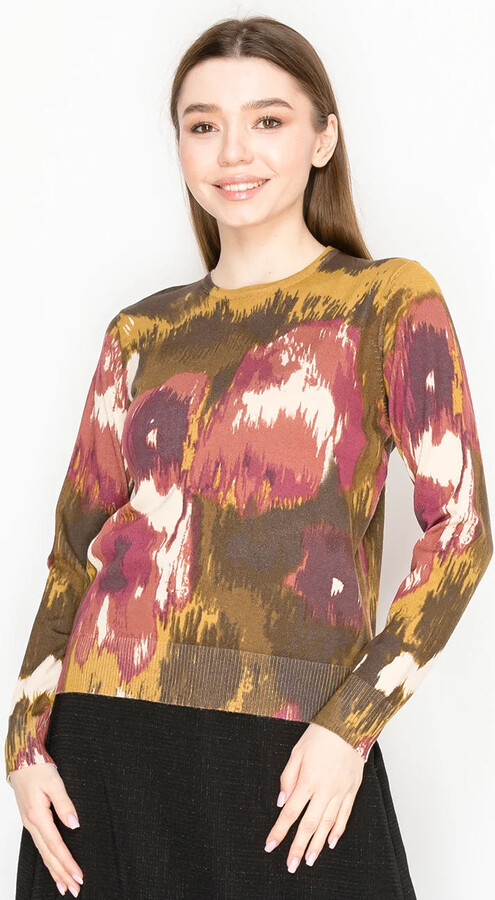 YAL New York Crewneck Sweater with Painterly Print