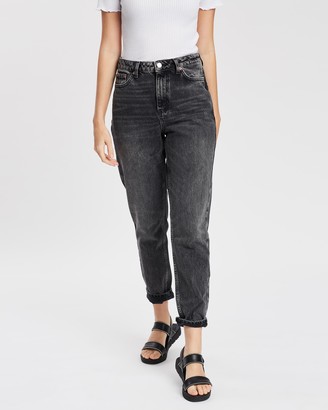 Topshop Women's Grey Slim - Washed Mom Jeans - ShopStyle