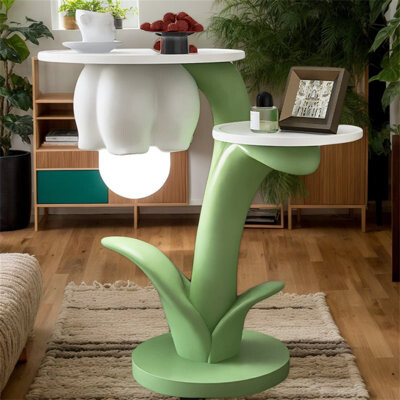 Red Barrel Studio Contemporary Floral Floor Lamp With Resin Accent Table – Versatile Lighting For Living Rooms, Bedrooms, Nurseries, And Office Spaces In Refreshing Gre