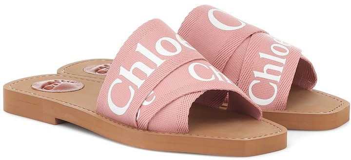 chloe woody flat logo ribbon slide sandals