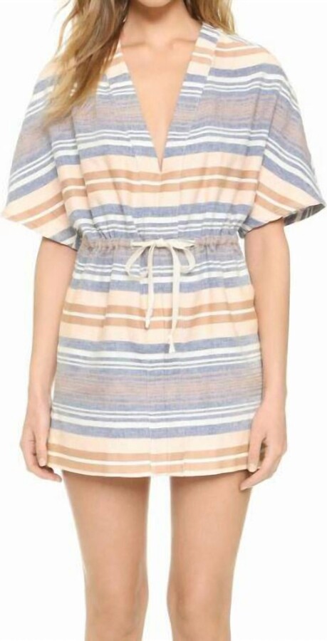 Solid & Striped Chambray Cotton Tunic Mini Dress In Pink, White, Blue