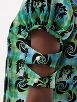 Thumbnail for your product : Chopova Lowena Rad Puff-sleeve Flocked Check-taffeta Blouse - Green Multi