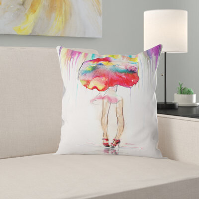 Portrait Girl with Umbrella Pillow
