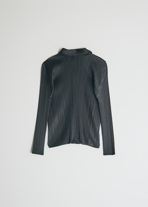 Pleats Please Issey Miyake Women's Long Sleeve Basics Button Up Top in Black, Size 4
