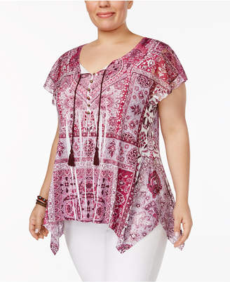 Style&Co. Style & Co Plus Size Handkerchief-Hem Peasant Top, Created for Macy's