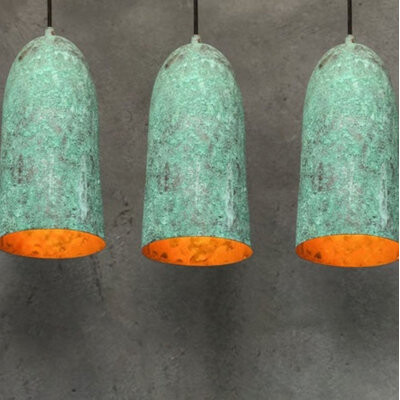 Handmade Copper 10" Pendant Lights Set Of 3 Oxidized Hanging Lamp Light Long Pendant Lamp For Farmhouse