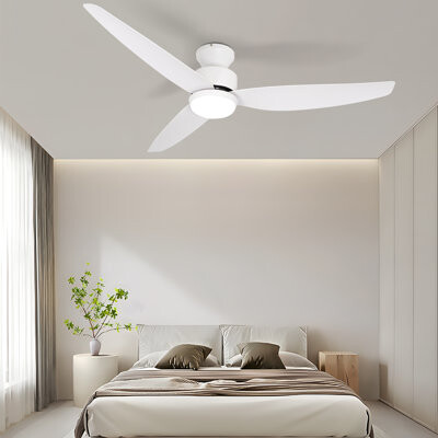 Ebern Designs 52-inch Modern Ceiling Fan Light With Flush Mount Direct Current Motor With Remote Control For Bedroom Living Room Office And Other Indoor Location