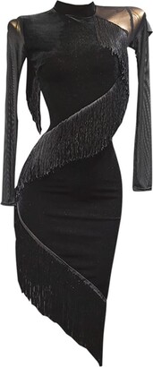 Women's Sexy Mesh See Through Dresses Long Sleeve Midi Bodycon Party Club  Dress 3 Piece Outfits with Vest Shorts