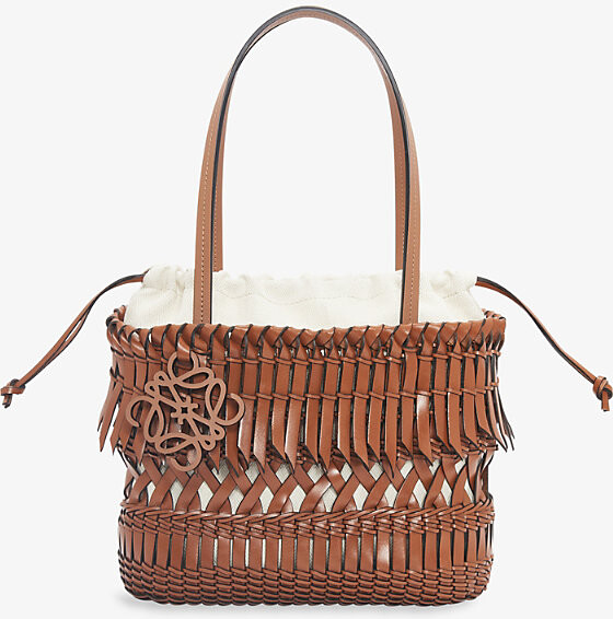 Jeweled Woven Leather Crossbody Bucket Bag – OMNIA