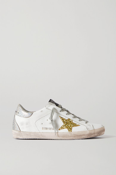 golden goose superstar distressed leather and suede sneakers