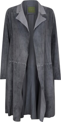 ZUT London - Long Classic Suede Leather Jacket With Side Pockets - Dark Grey