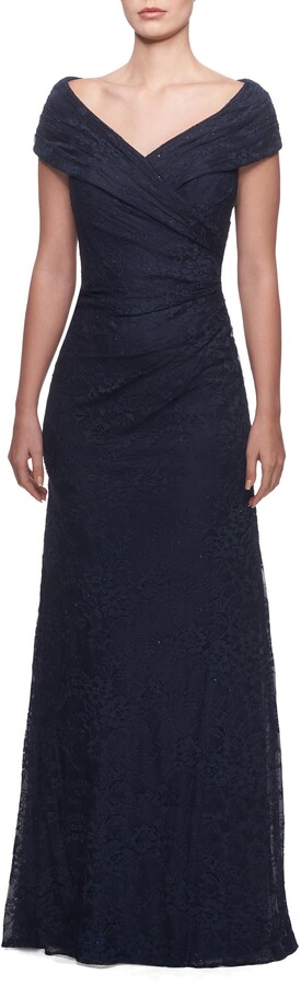 La Femme Portrait Neck Lace Gown - ShopStyle Evening Dresses