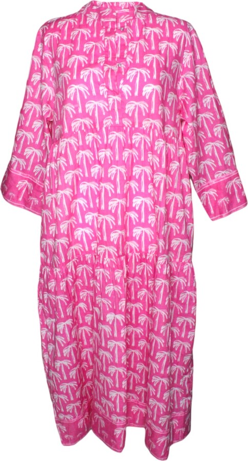 Mary Marshmallow Clare Dress Long - Tropical Palm - Pink