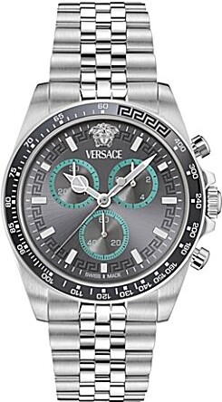 Men's Greca Chrono Wave Stainless Steel Bracelet Watch