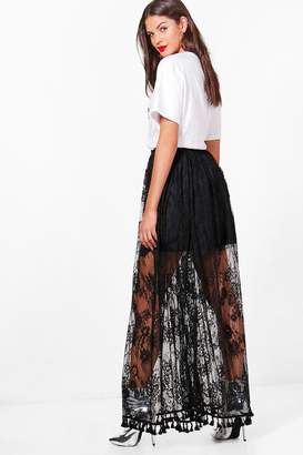boohoo Bohemian Lace Tassle Maxi Skirt