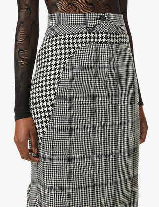 Marine Serre Houndstooth-pattern high-waist wool midi skirt