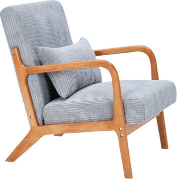 Red Barrel Studio Mid - Century Modern Accent Arm Chair Upholstered With Rubberwood Frame Gray Main Color Ideal For Balcony Relaxing Chair Pillow Reading Solid  Br