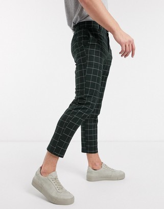New Look grid check skinny crop trouser in dark green
