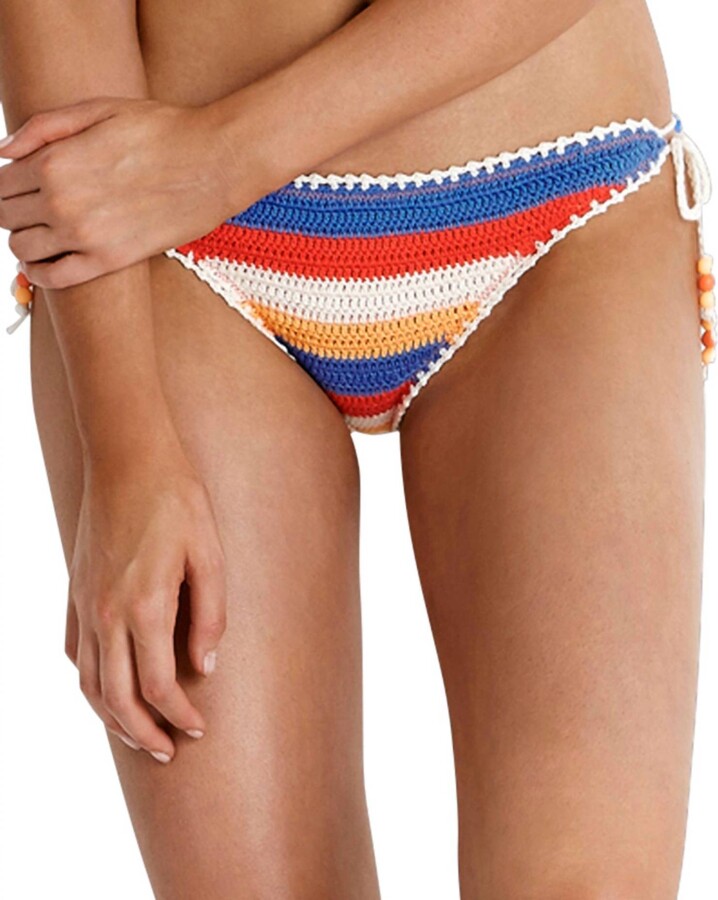 Seafolly Crochet Side Tie Brazilian Bikini Bottom In Sea Caribbean Kool