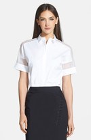 Thumbnail for your product : Lafayette 148 New York Sheer Inset Stretch Cotton Blouse