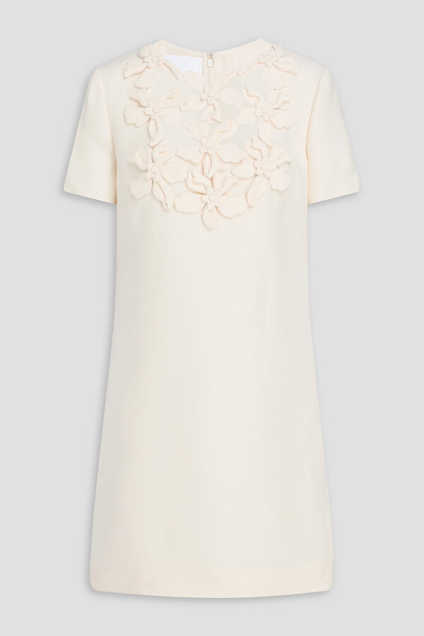 Valentino Garavani Floral-appliquéd wool and silk-blend crepe mini dress