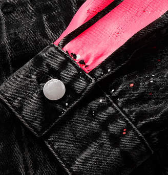 Amiri Oversized Striped Paint-splattered Denim Jacket - Black