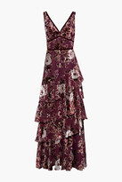Thumbnail for your product : Marchesa Notte Notte Tiered Metallic Devore-velvet Gown