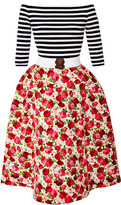 Thumbnail for your product : Natasha Zinko Midi Striped Dress With Florals Skirt