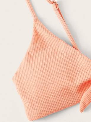 Shein Tie Front Ribbed Top With Cheeky Bikini Set