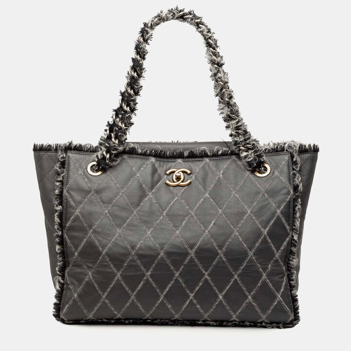 Chanel Green CC Quilted Calfskin Tweedy Shopping Tote