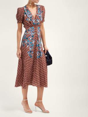 Saloni Lea Polka Dot Silk Crepe Midi Dress - Womens - Brown Multi