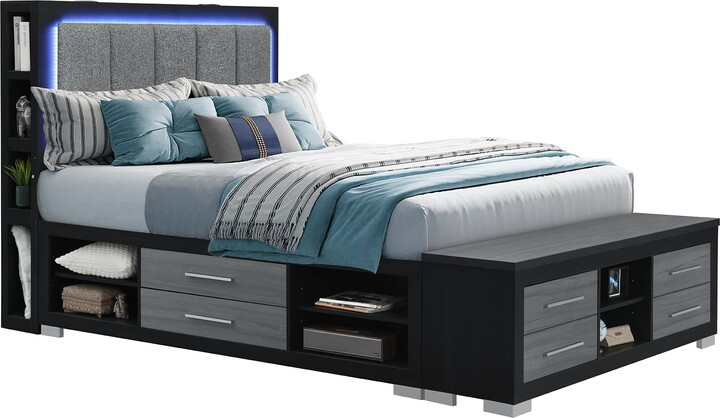 Madison Black-Gray Wood Queen Bed with Full Storage