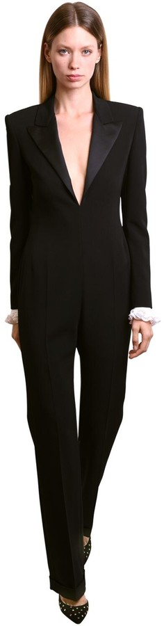 overlay embellished split neck black jumpsuit