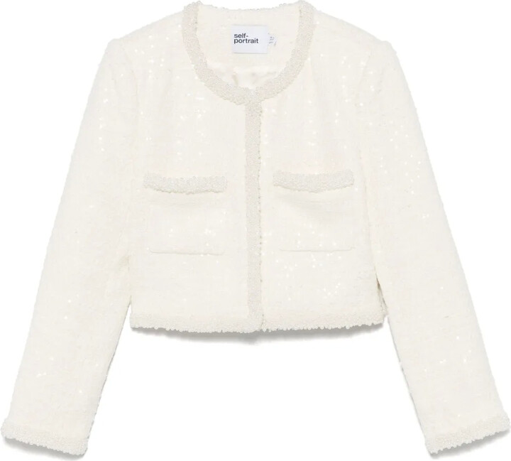 Self-Portrait Bouclé Faux-Pearl-Trim Jacket