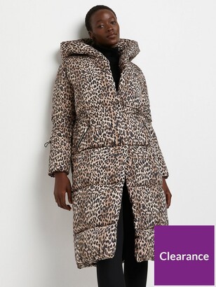 River Island Leopard Print Padded Coat - Brown - ShopStyle