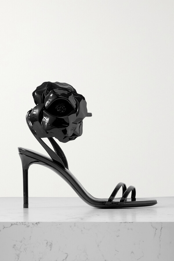 black leather high heel sandals