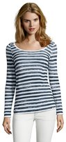 Thumbnail for your product : Hayden deep navy and white rustic striped linen pullover sweater