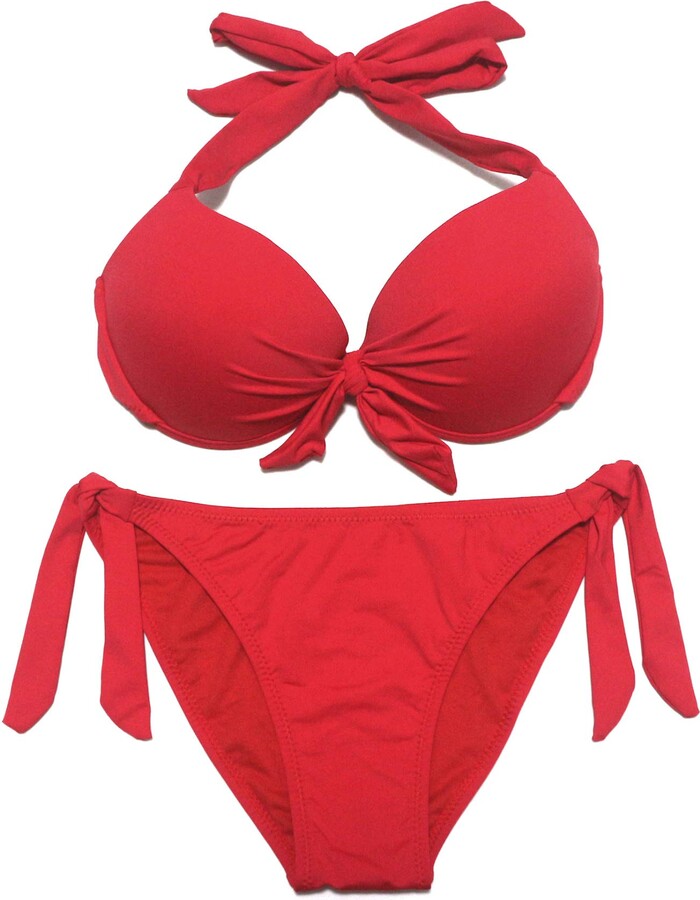 EONAR Womens Swimwear Push Up Bikini Top with Underwire Side Ties