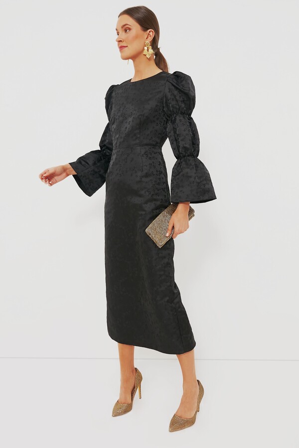 Hyacinth House Black Jacquard Puff Sleeve Darcy Dress ShopStyle
