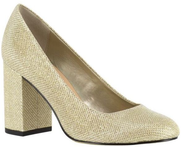 gold wide heel shoes