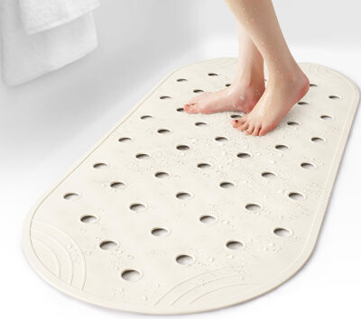 Latitude Run Rubber Bathtub Mat Shower Mat Non-Slip 31X14 Inch Bath Tub Floor Mat With Suction Cups And Drainage Holes Ivory White