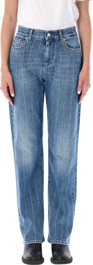 Signature 8 v rise embellished ripped jeans in mid wash