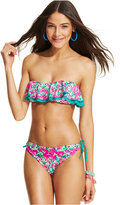 Thumbnail for your product : California Waves Floral-Print Flounce Bikini Top