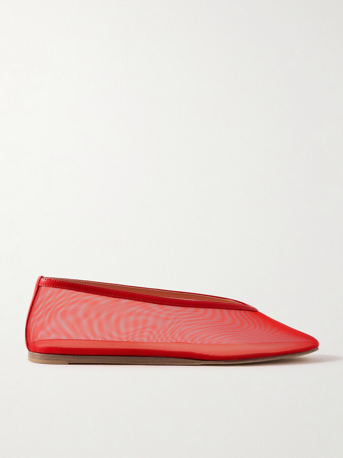 Le Monde Béryl - Luna Leather-trimmed Mesh Ballet Flats - Red