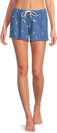 PJ Salvage Love Club Embroidered Hearts Drawstring Tie Airy Waffle Knit Coordinating Sleep Short