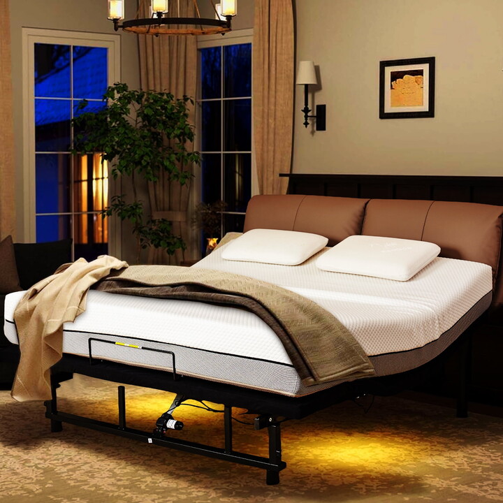 Yoneston Queen Size Adjustable Bed Base Frame with Head & Foot Incline, LED and USB Ports, Wireless Remote Control Ergonomic Electric Bed Frame Zero Gravity Quiet Motor, Black