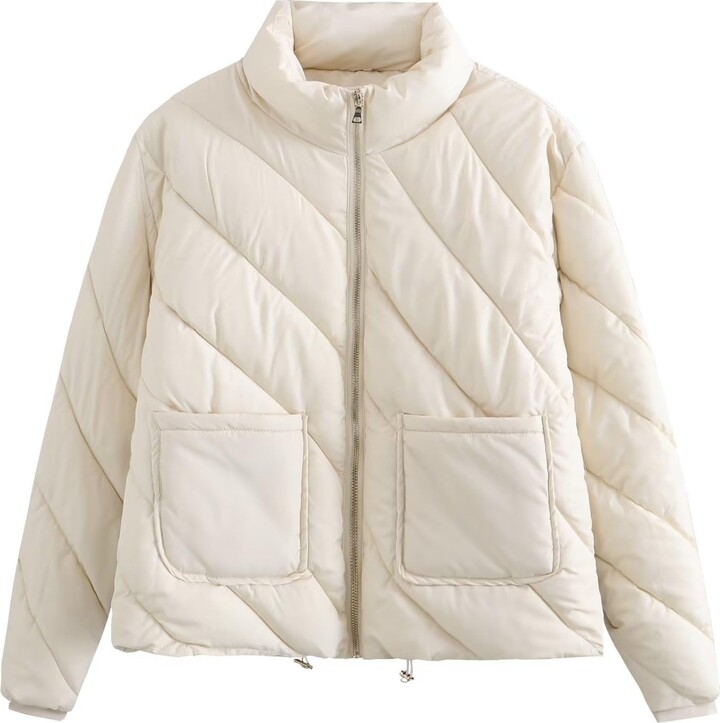 VSunUao Women Winter Coats Long Sleeve Zip Puffer Jacket Stand Collar