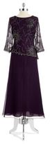 Thumbnail for your product : J Kara Petite Beaded Mock Top Gown